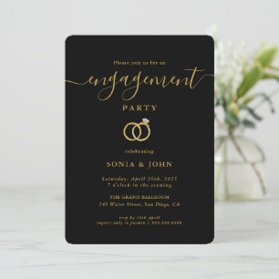 Elegante schwarze und goldene Hochzeitseinladung Einladung