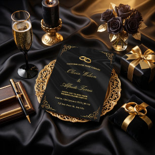 Elegante schwarze und goldene Hochzeitseinladung Einladung