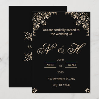 Elegante schwarze und goldene Hochzeitseinladung Einladung