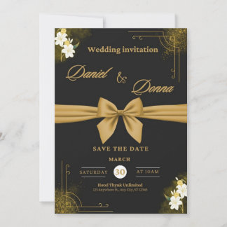 Elegante schwarze und goldene Hochzeitseinladung F