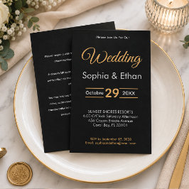 Elegante schwarze und goldene Hochzeitseinladung RSVP Karte