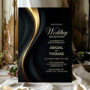 Elegante schwarze und goldene Hochzeitsfeier Einladung