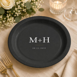 Elegante schwarze und goldene Hochzeitsfeier  Pappteller