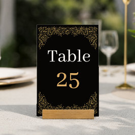 Elegante schwarze und goldene Hochzeitstisch-Numme Tischnummer