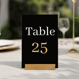 Elegante schwarze und goldene Hochzeitstisch-Numme Tischnummer