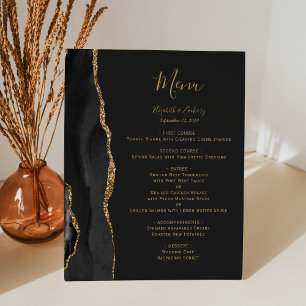 Elegante schwarze und goldene Hochzeitstisch-Speis Sockelschild