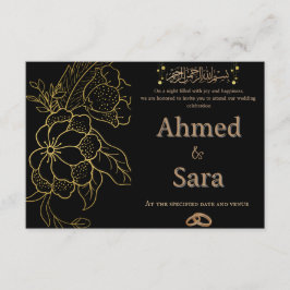 Elegante schwarze und goldene islamische Hochzeits Begleitkarte