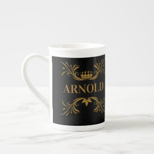 Elegante schwarze und goldene Krone Initialen Prozellantasse