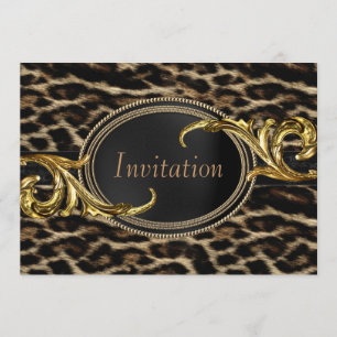 Elegante schwarze und goldene Leoparden-Party Einladung
