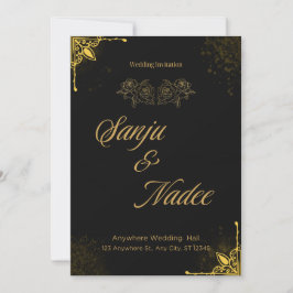 Elegante schwarze und goldene moderne Hochzeitsein Einladung