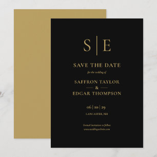 Elegante schwarze und goldene Monogramm-Hochzeit Save The Date