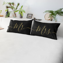 Elegante schwarze und goldene Mr. Mrs. Schrift Neu