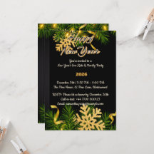Elegante schwarze und goldene Neujahrseinladung 13