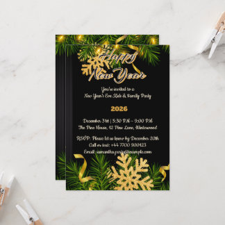 Elegante schwarze und goldene Neujahrseinladung 13 Einladung