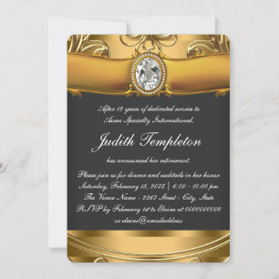 Elegante schwarze und goldene Pensionierungsfeier Einladung