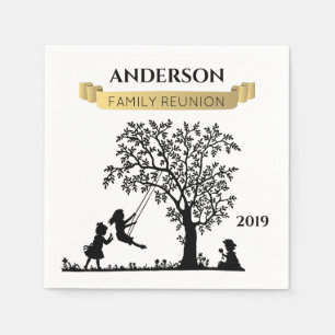 Elegante schwarze und goldene personalisierte Fami Serviette