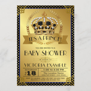 Elegante schwarze und goldene Prinz-Baby-Einladung Einladung