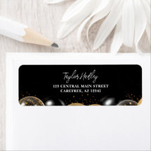 Elegante schwarze und goldene Rücksende-Adressetik