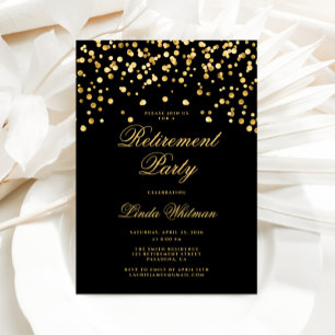 Elegante schwarze und goldene Ruhestandsfeier Einladung