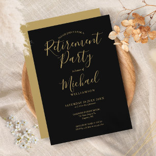 Elegante schwarze und goldene Schrift Abschiedspar Einladung