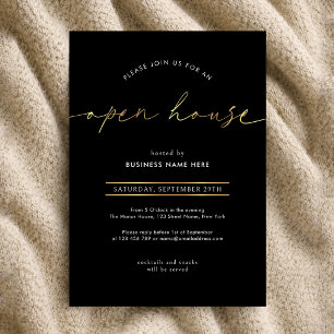 Elegante schwarze und goldene Schrift Geschäftserö Einladung