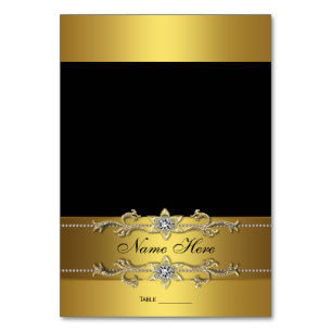 Elegante schwarze und goldene Sitzkarte Tischnummer