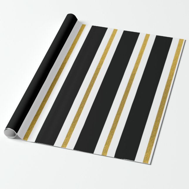 Elegante schwarze und goldene Streifen Geschenkpapier (Ungerollt)