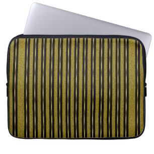 Elegante schwarze und goldene Streifen Laptopschutzhülle