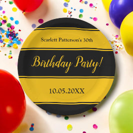 Elegante schwarze und goldene Streifen Moderner Ge Pappteller