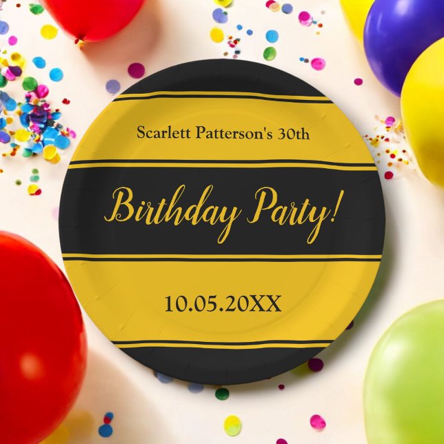 Elegante schwarze und goldene Streifen Moderner Ge Pappteller (Von Creator hochgeladen)