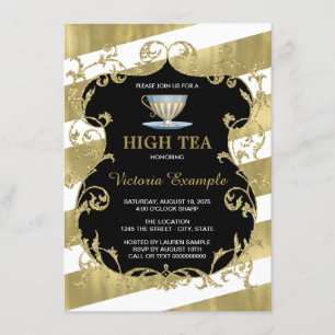 Elegante schwarze und goldene Teeparty Einladung