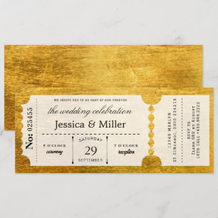 Elegante schwarze und goldene Ticket-Hochzeitseinl Einladung