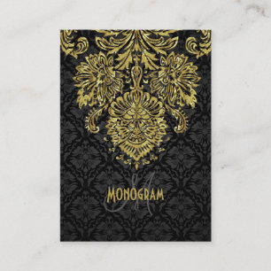 Elegante schwarze und goldene Töne Florale Damastm Visitenkarte
