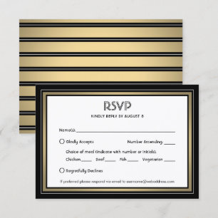 Elegante schwarze und goldene Umrandung und Menüop RSVP Karte