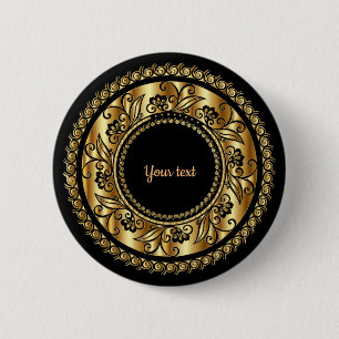 Elegante schwarze und goldene verzierte Vorlage Button