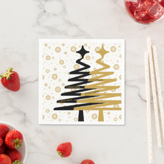 elegante schwarze und goldene Weihnachtsbäume Serviette