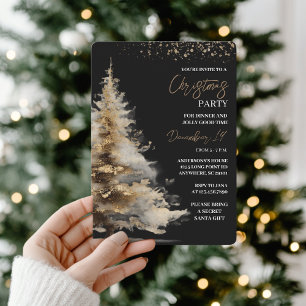 Elegante schwarze und goldene Weihnachtsfeier Einladung