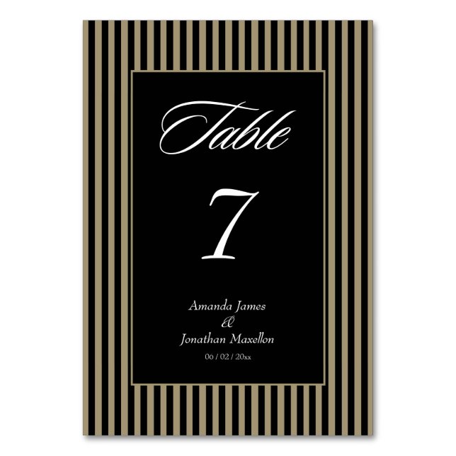 Elegante schwarze und grüne Streifen Tischnummer (Vorderseite)