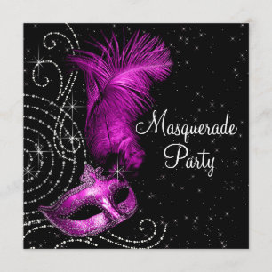 Elegante schwarze und heiße pinkfarbene Maskenpart Einladung
