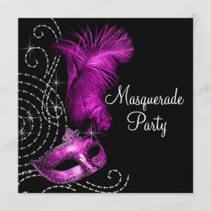 Elegante schwarze und heiße pinkfarbene Maskenpart Einladung