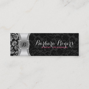 Elegante schwarze und metallisch silberne Vintage- Mini Visitenkarte