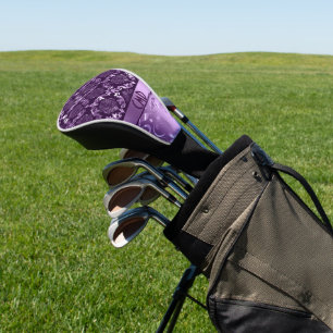 Elegante schwarze und metallische Lila Damasken & Golf Headcover