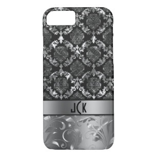 Elegante schwarze und metallische silberne Damaske Case-Mate iPhone Hülle