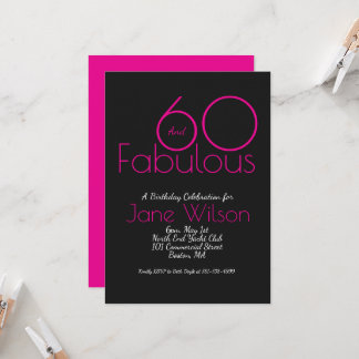 Elegante schwarze und rosa 60 und fabulöse Geburts Einladung