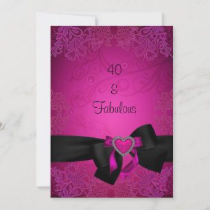 Elegante schwarze und rosa fantastische 40. Geburt Einladung