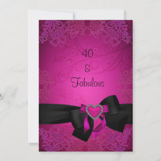 Elegante schwarze und rosa fantastische 40. Geburt Einladung