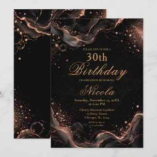 Elegante schwarze und roségoldene Alkoholtinte Einladung