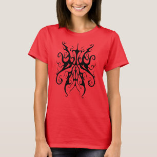 Elegante schwarze und rote Stammesmaske abstrakt T-Shirt