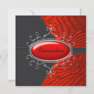 Elegante schwarze und rote Zebra-Quinceanera Einladung