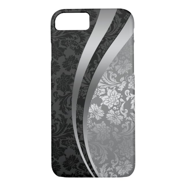 Elegante schwarze und silberfarbene Damaskas, dyna Case-Mate iPhone Hülle (Rückseite)